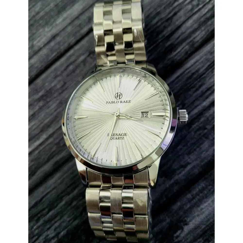 New Vintage Pablo Raez Mens Slv Wht‎ Steel Presage 40mm Watch